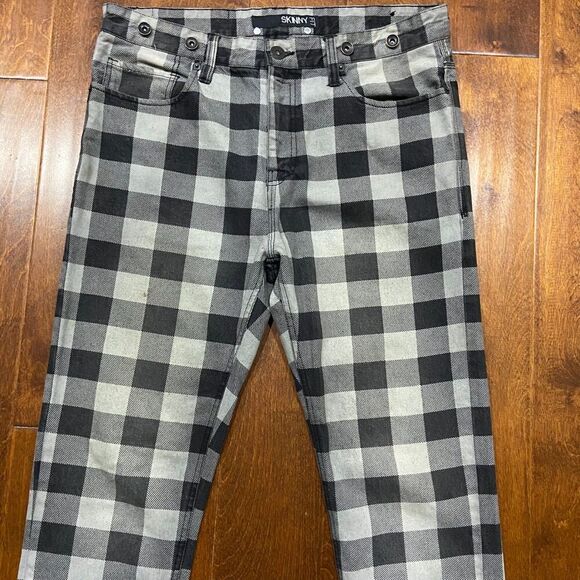 Rocawear Skinny Fit Y2K Vintage Checkered Black Gray Denim Jeans Men's 34 x 34 - Picture 2 of 10